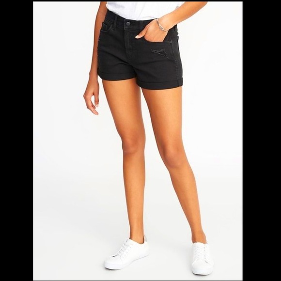 Old Navy Pants - Mid-Rise Distressed Black Denim Boyfriend Shorts